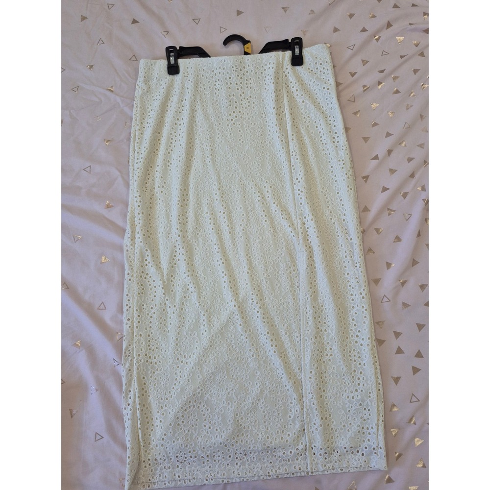 A New Day Cream Eyelet Lace Maxi‎ Skirt Size 10 Side Slit Boho Cottagecore New